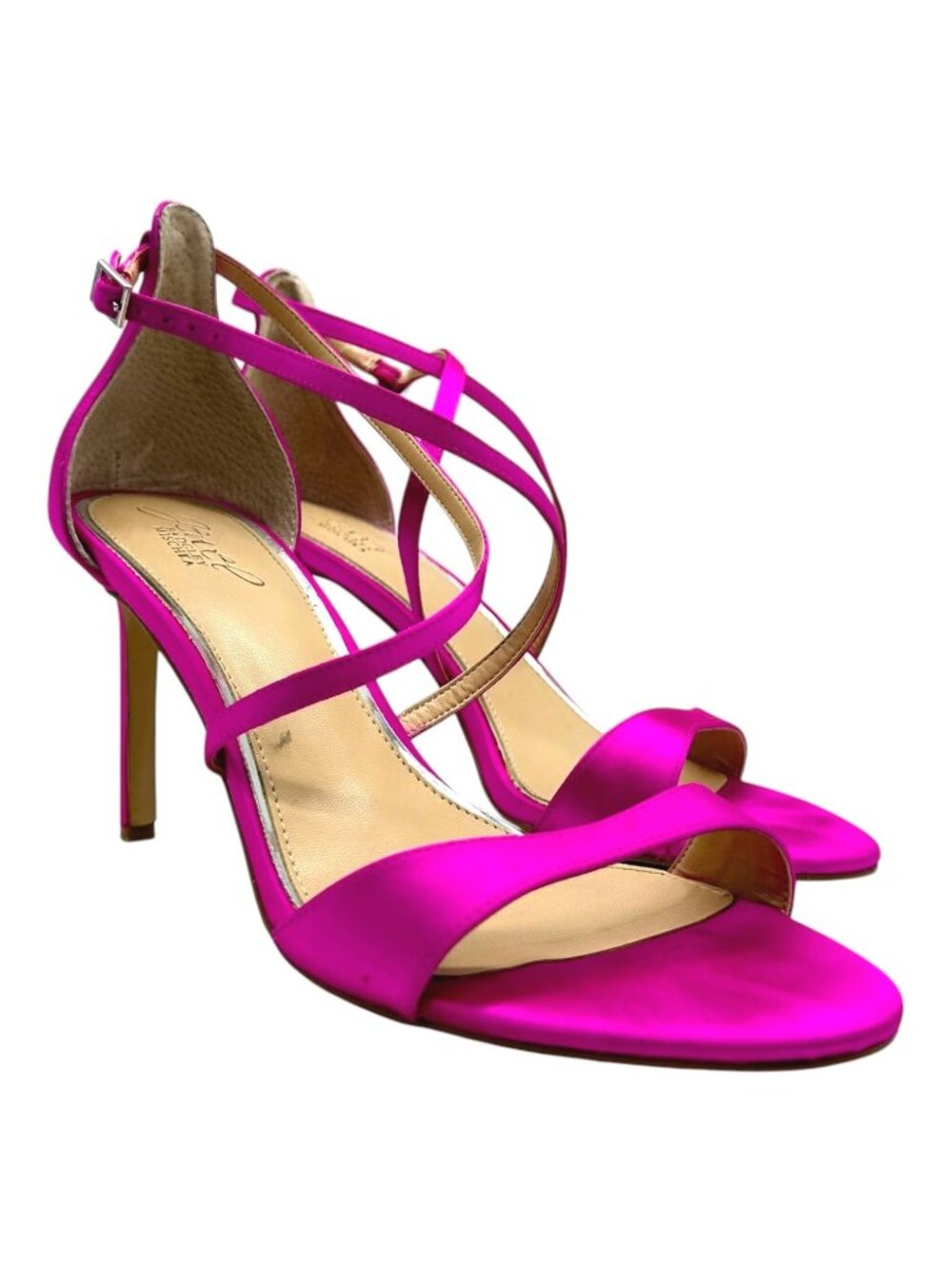 Badgley Mischka Jewel Dimitra Strappy High Heel Sandals 10 Fuchsia Satin Formal